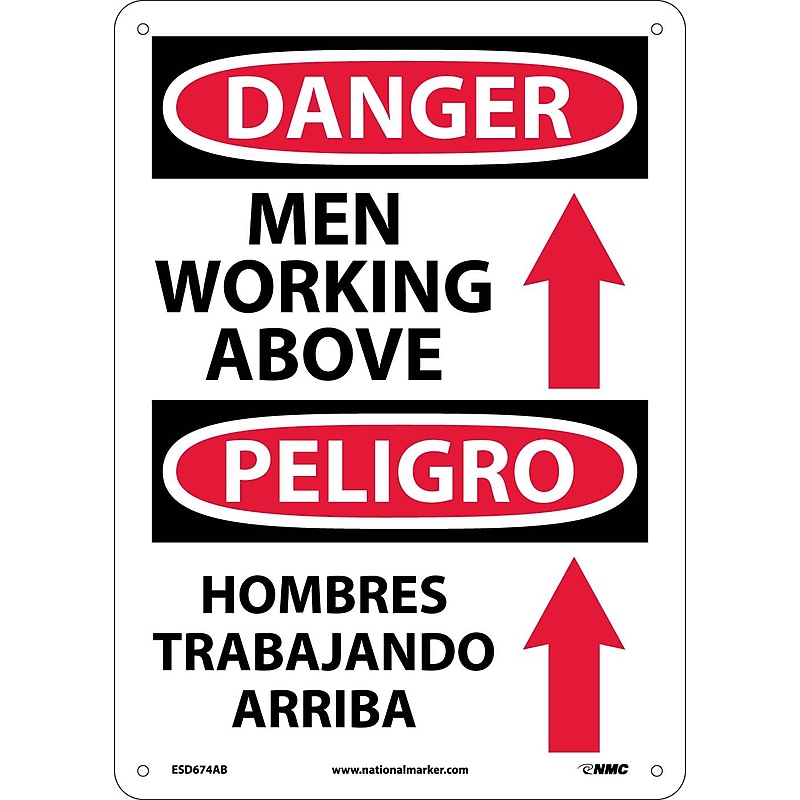 Men Working Above (Graphic) Bilingual, 14X10, .040 Aluminum, Danger Sign image 1