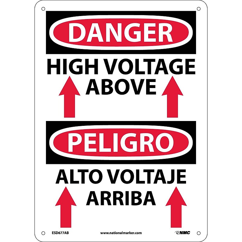 High Voltage Above (Graphic) Bilingual, 14X10, .040 Aluminum, Danger Sign image 1