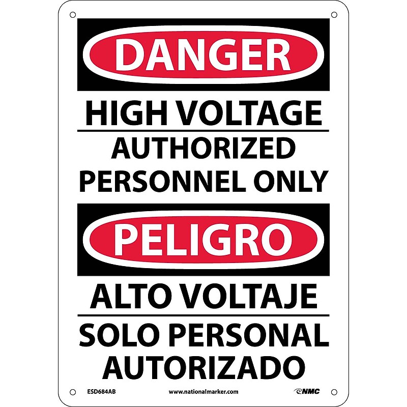 High Voltage Authorized Personnel Only, Bilingual, 14X10, .040 Aluminum, Danger Sign image 1
