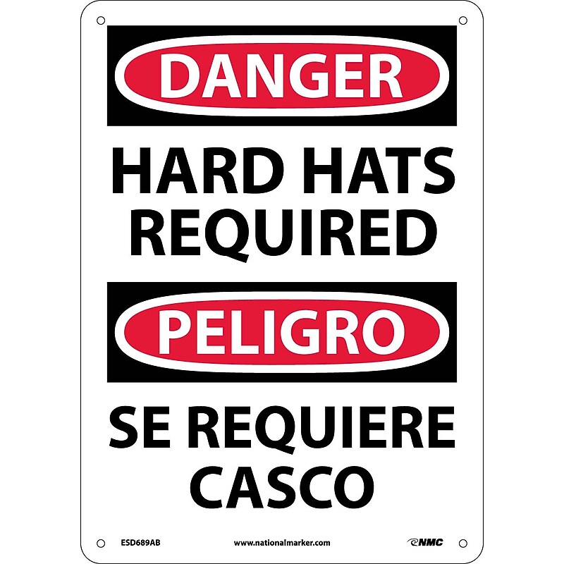 Danger Signs; Hard Hats Required, Bilingual, 14X10, .040 Aluminum image 1