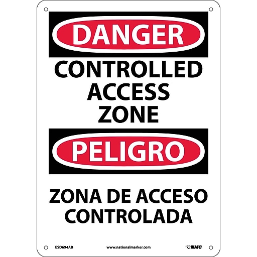 Controlled Access Zone, Bilingual, 14X10, .040 Aluminum, Danger
