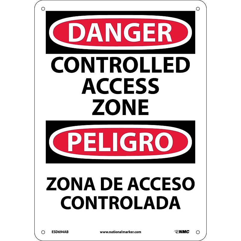 Controlled Access Zone, Bilingual, 14X10, .040 Aluminum, Danger Sign image 1