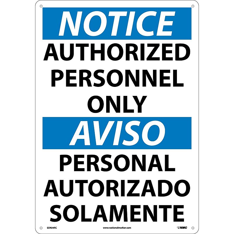 Authorized Personnel Only (Bilingual), 20X14, Rigid Plastic, Notice Sign image 1