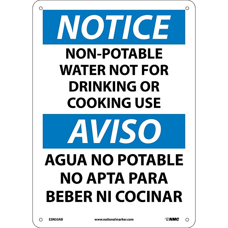 Notice Signs; Non-Potable Water Not For Drinking Or Cooking Use Bilingual, 14X10, .040 Aluminum image 1