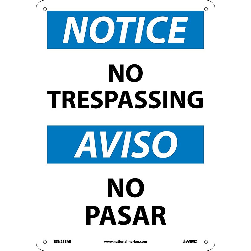 No Trespassing Bilingual, 14X10, .040 Aluminum, Notice Sign image 1