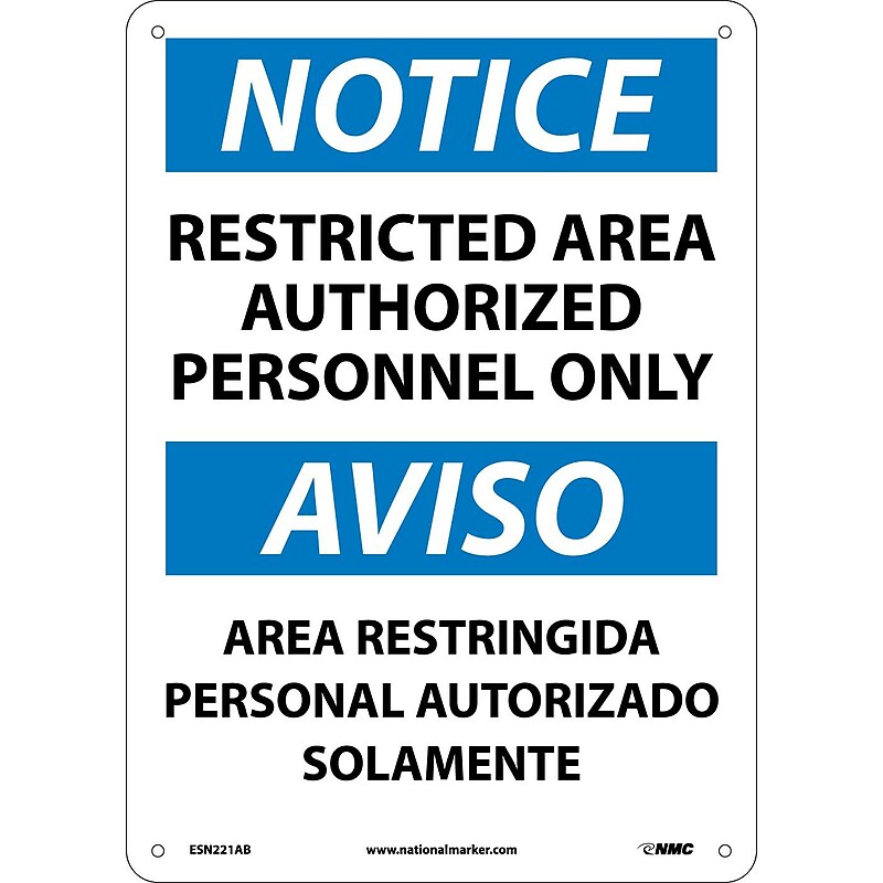 Restricted Area Authorized Personnel Only Bilingual, 14X10, .040 Aluminum, Notice Sign image 1