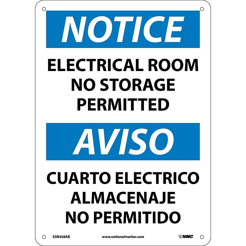 Notice Signs; Electrical Room No Storage Permitted Bilingual, 14X10, .040 Aluminum image 1