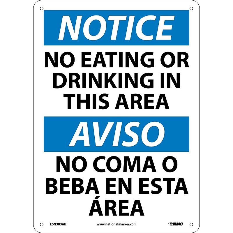 No Eating Or Drinking In This Area, Bilingual, 14X10, .040 Aluminum, Notice Sign image 1