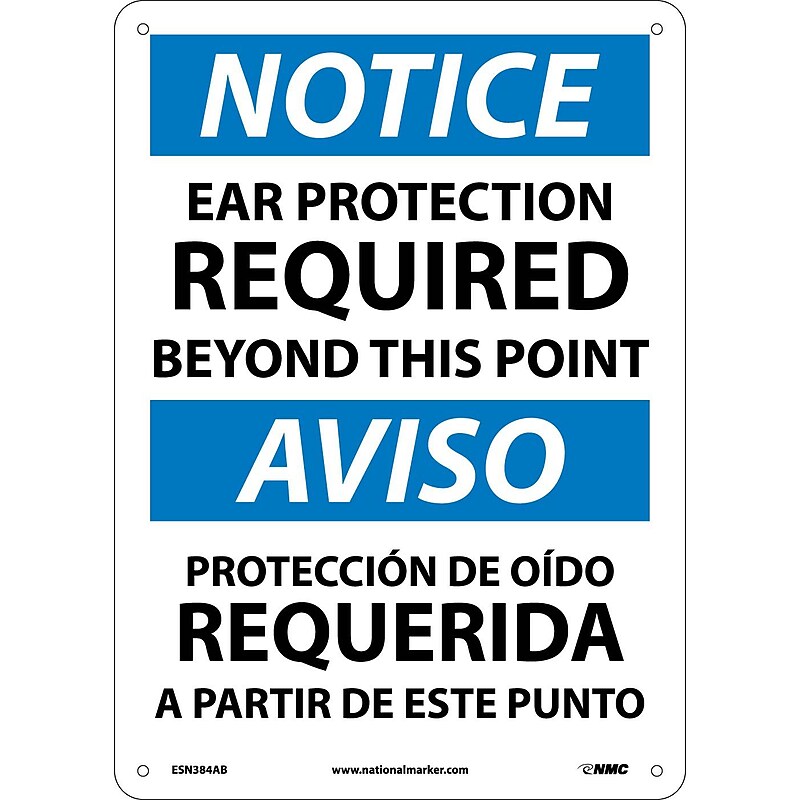 Notice Signs; Ear Protection Required Beyond This Point, Bilingual, 14X10, .040 Aluminum image 1