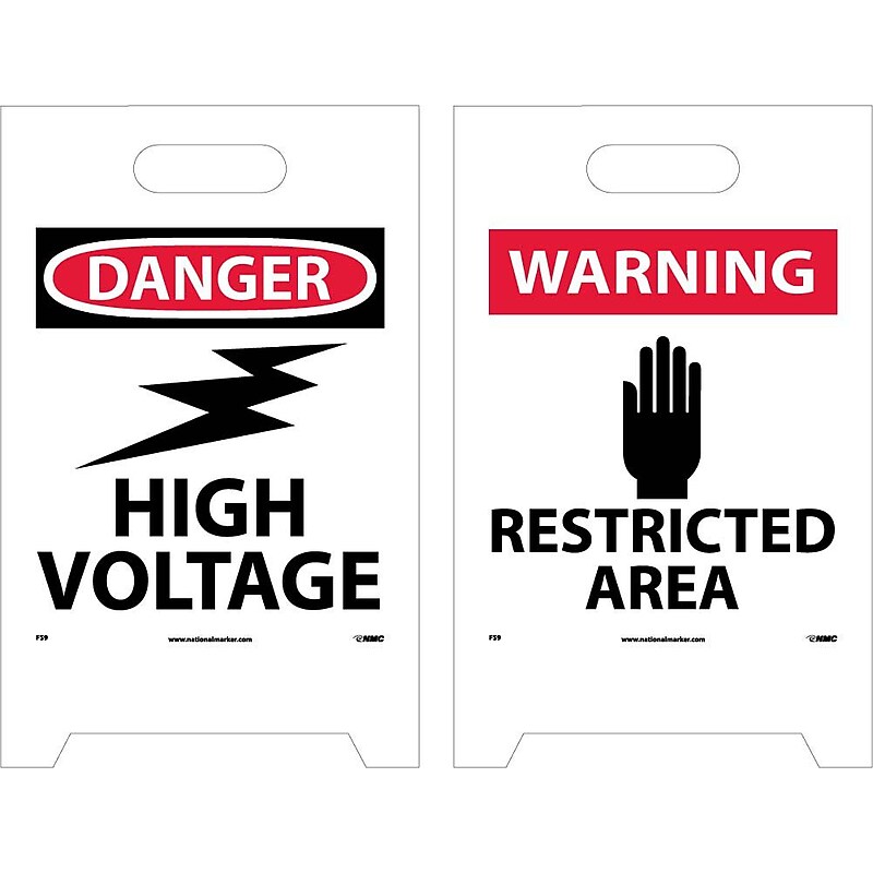 Floor Signs; Dbl Side, Danger High Voltage Warning Restricted Area, 20X12 image 1