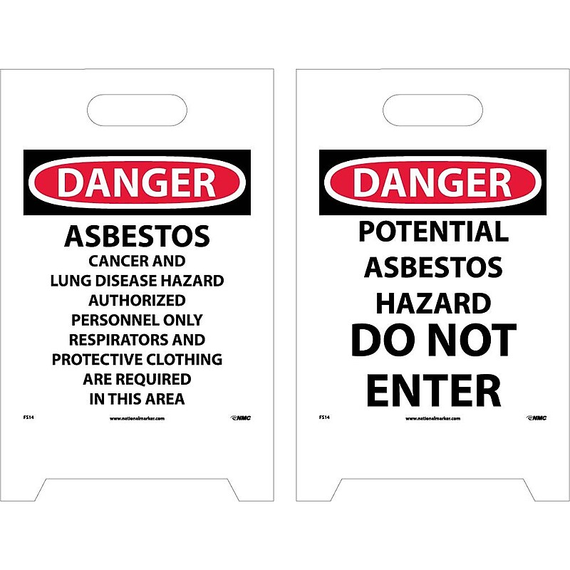 Floor Signs; Dbl Side, Danger Asbestos . . .Danger Potential Asbestos Hazard . . ., 20X12 image 1