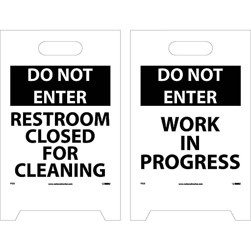 Corrugated Polyethylene DO NOT ENTER RESTROOM CLOSED FOR CLEANING Black on White 12 Width x 20 Height NMC FS22 Double Sided Floor Sign WORK IN PROGRESS 