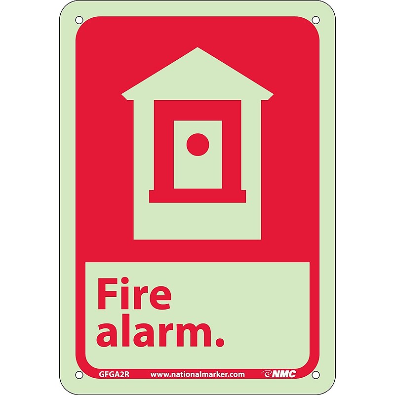 Notice Signs; Fire, Fire Alarm, 10X7, Rigid Plasticglow image 1
