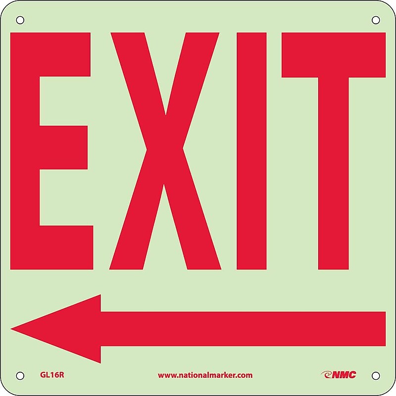 Directional Signs; Exit (With Left Arrow), 10X10, Glow Rigid image 1