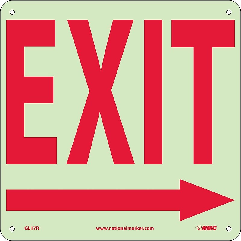 Directional Signs; Exit (With Right Arrow), 10X10, Glow Rigid image 1