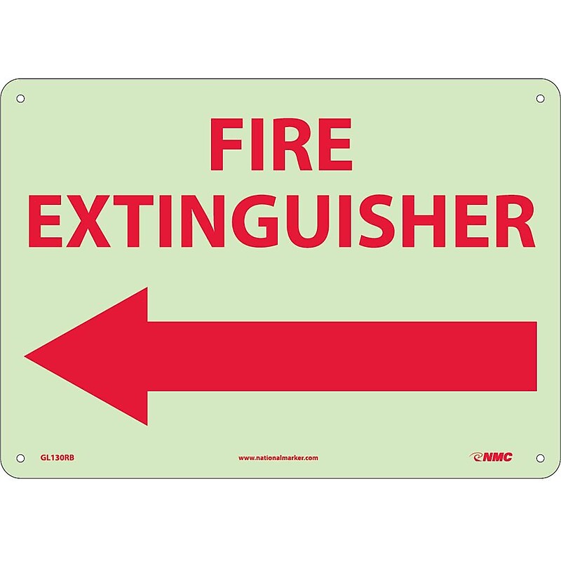 Notice Signs; Fire, Fire Extinguisher, Left Arrow, 10X14, Rigid Plasticglow image 1