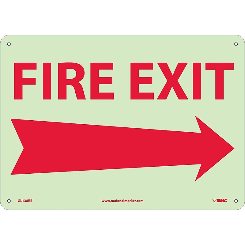 Notice Signs; Fire, Fire Exit, Right Arrow, 10X14, Rigid Plasticglow image 1