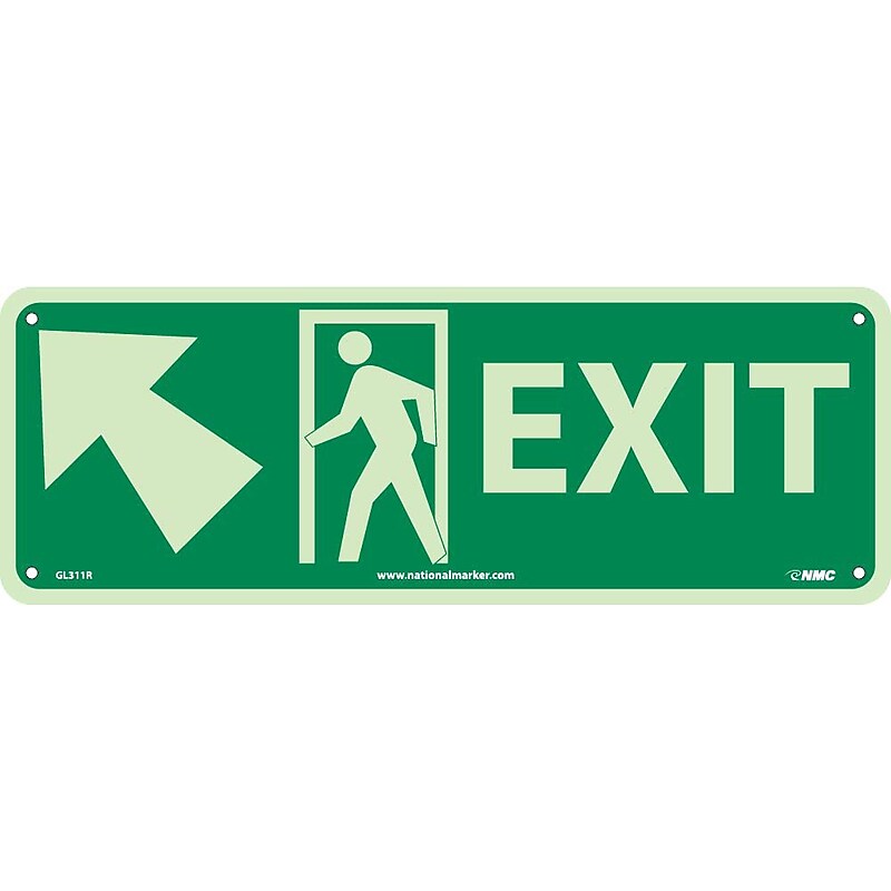 Notice Signs; Exit (W/ Door And Left Up Arrow), 5X14, Glow Rigid image 1