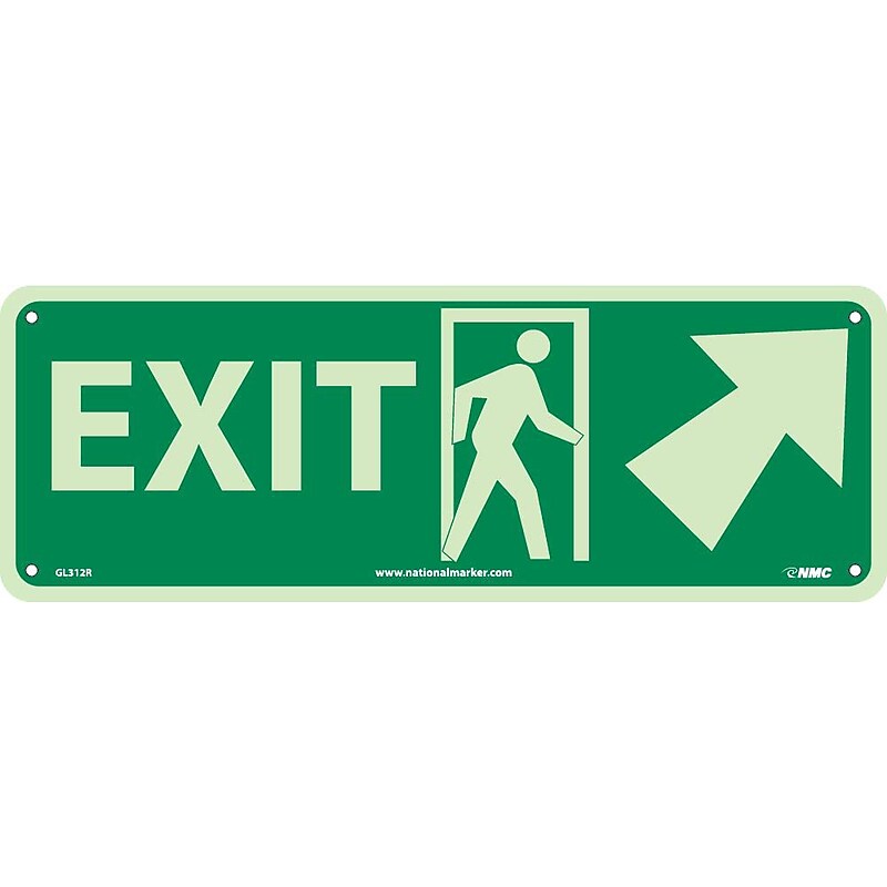 Notice Signs; Exit (W/ Door And Right Up Arrow), 5" x 14", Glow Rigid image 1