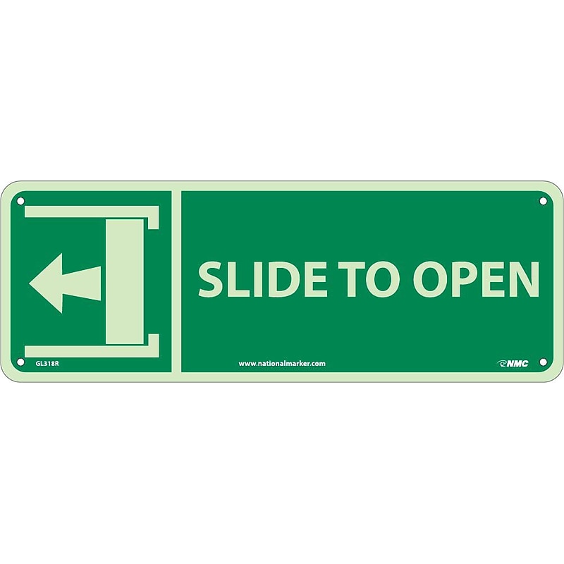 Information Signs; Slide To Open (W/ Left Arrow), 5X14, Glow Rigid image 1
