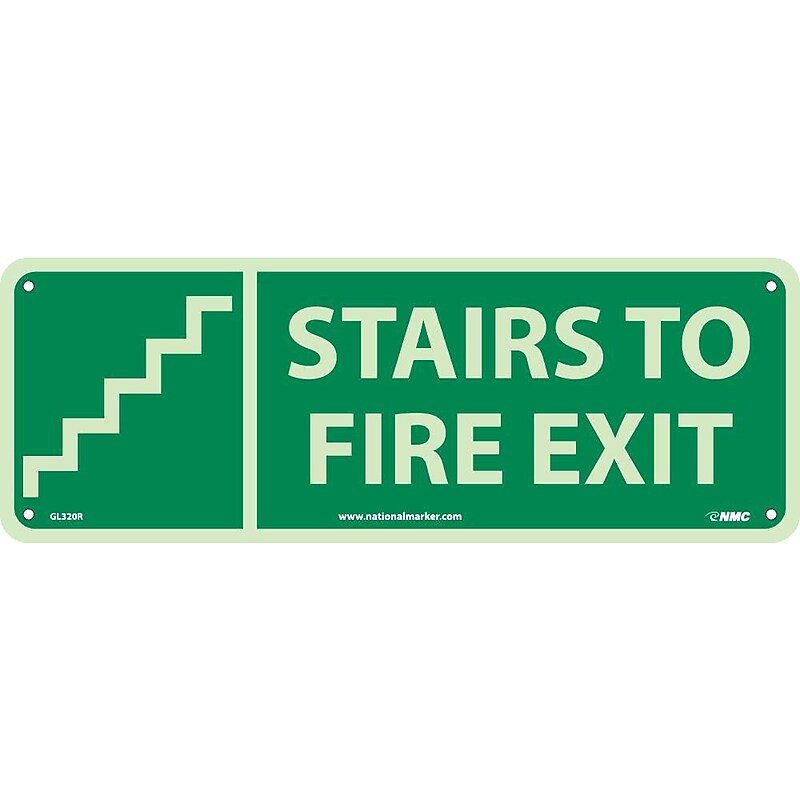 Notice Signs; Stairs To Fire Exit  (W/ Graphic), 5X14, Glow Rigid image 1