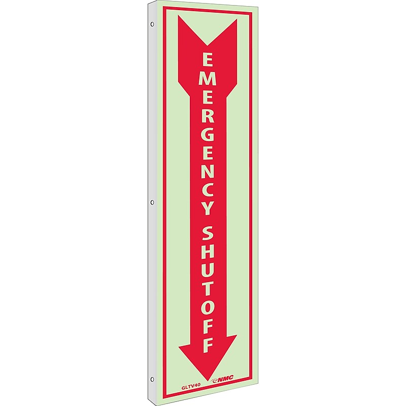 Notice Signs; Fire, Emergency Shut Off, 18X4, Plastic Flangedglow image 1