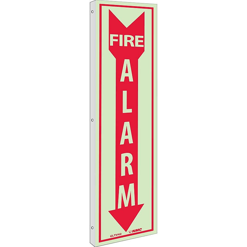Notice Signs; Fire, Fire Alarm, 18X4, Plastic Flangedglow image 1