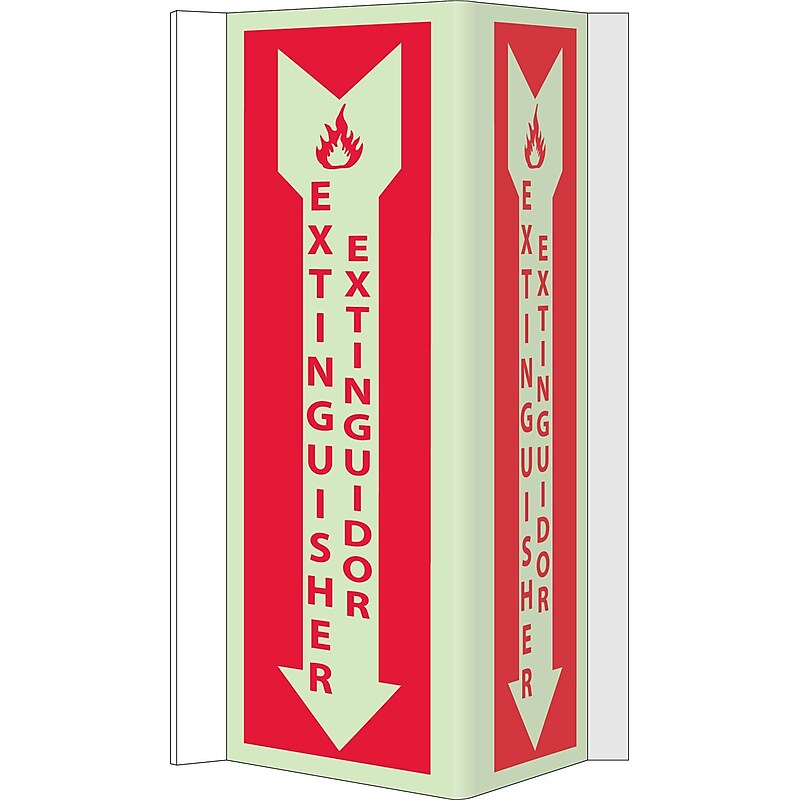 Notice Sign;  Fire, Visi, Fire Extinguisher Bilingual, 16X8.75, Acrylicglow image 1