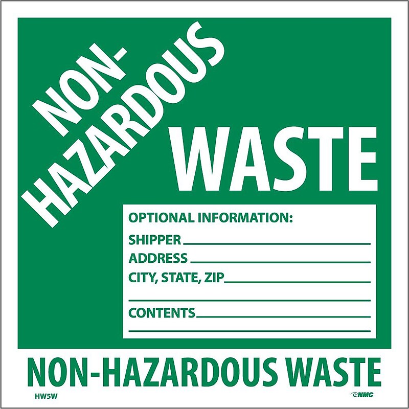 Hazard Labels; Non-Hazardous Waste, 6X6, Adhesive Vinyl, 25/Pk image 1