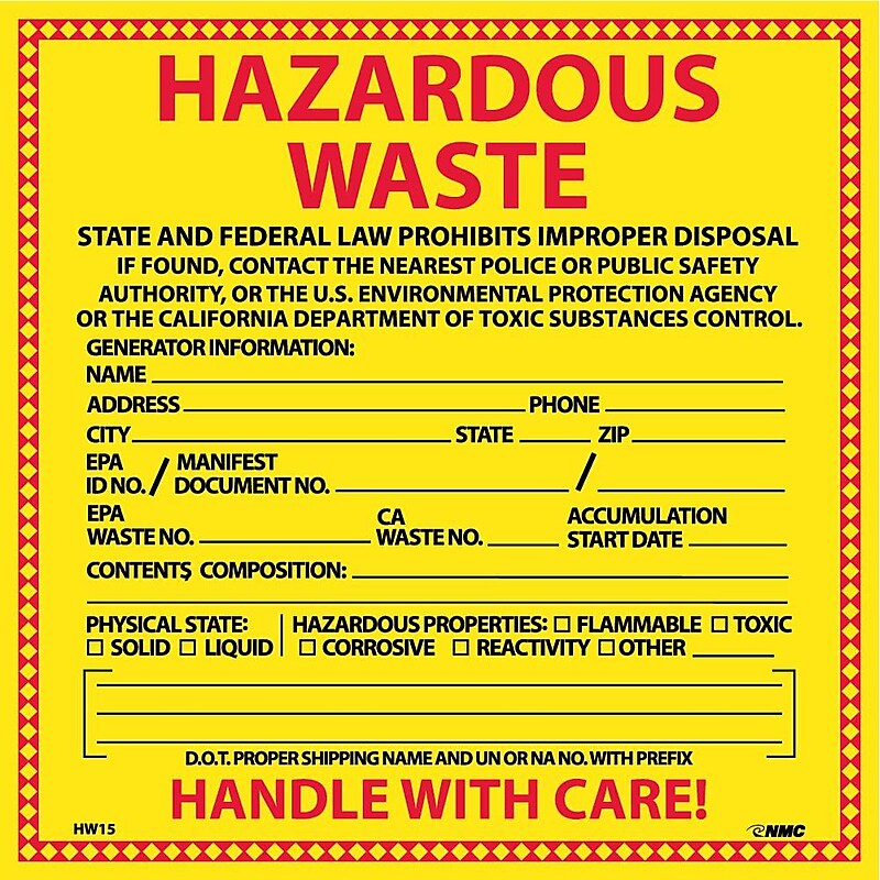 AccuformNMC Hazardous Waste Label, 6"x 6", 25/Pack (HW15) image 1