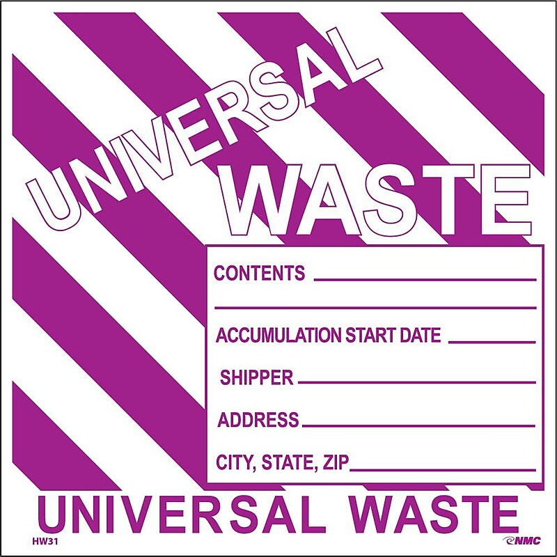 Hazard Labels, Hazardous Materials Shipping, Universal Waste Stripes, 6X6, Adhesive Vinyl, 25/Pk image 1