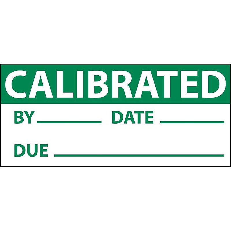 Inspection Labels; Calibrated, Grn/Wht, 1" x 2 1/4", Adhesive Vinyl (27 Labels) image 1