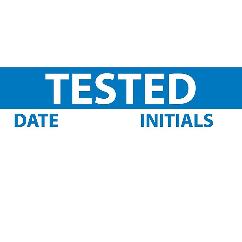 Inspection Labels; Tested, Blue/Wht, 1" x 2 1/4", Adhesive Vinyl (27 Labels) image 1