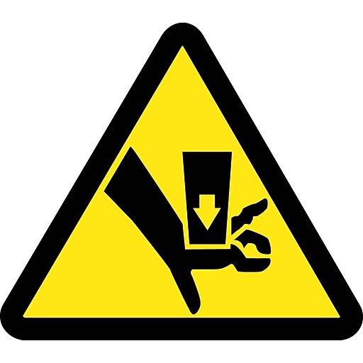 Hazard Labels; Graphic For Crush Hazard 4" Dia, Adhesive Vinyl Staples