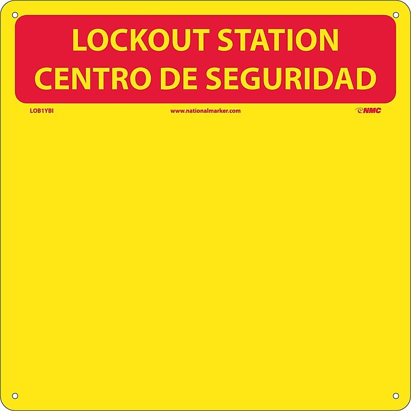 Notice Signs; Lockout Center, Bilingual, Red/Yellow, Backboard With Hooks, 14X14 image 1