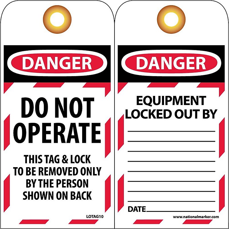 Lockout Tags; Lockout, Do Not Operate, 6" x 3", Unrippable Vinyl, 25/Pack image 1