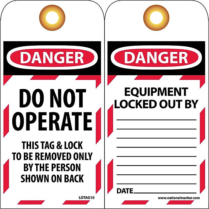 Lockout Tags; Lockout, Danger Do Not Operate This Tag & Lock
