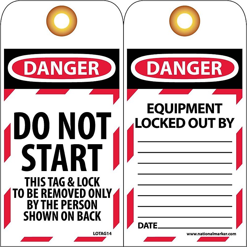 Lockout Tags; Lockout, Do Not Start, 6X3, Unrippable Vinyl, 25/Pk image 1