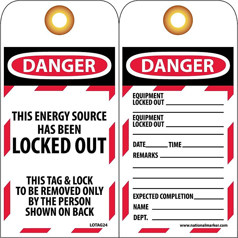 Lockout Tags; Lockout, This Energy Source Has Been Locked Out, 6X3, Unrippable Vinyl, 25/Pk image 1