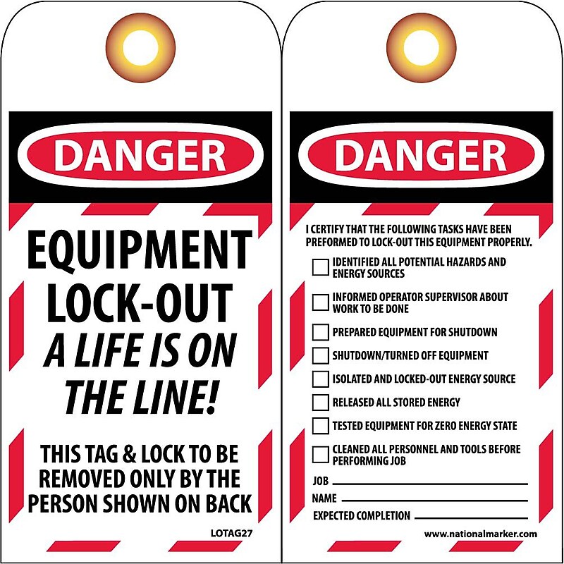 Lockout Tags; Lockout, Danger Equipment Lock-Out. . ., 6X3, Unrippable Vinyl image 1