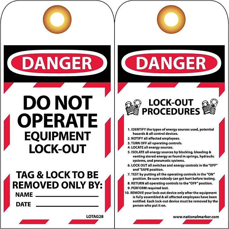 Lockout Tags; Lockout, Do Not Operate Equipment Locked Out 6X3, Unrippable Vinyl, 25/Pk image 1