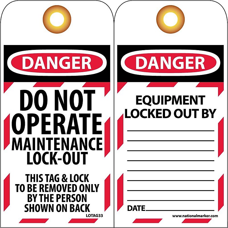 Lockout Tags; Lockout, Danger, Do Not Operate Maintenance Lock-Out, 6" x 3" image 1