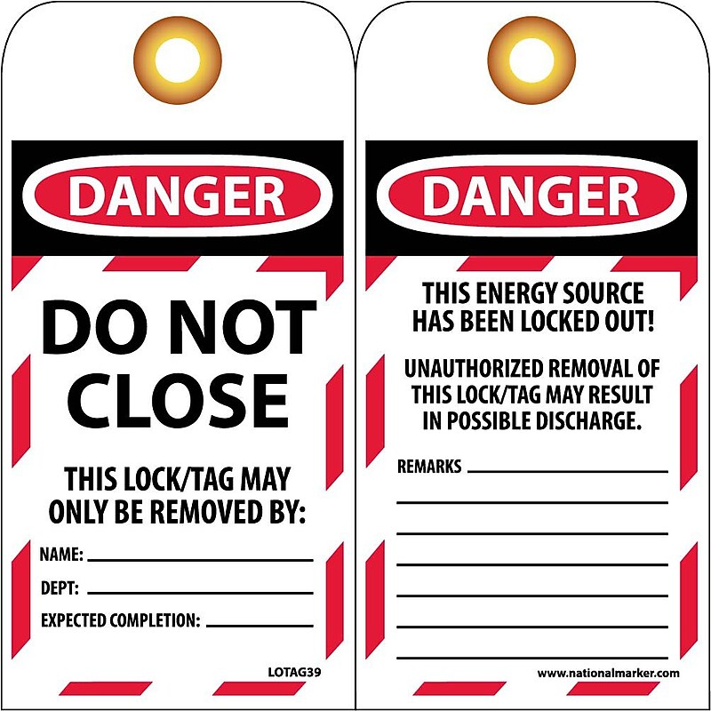 Lockout Lockout Tags, Do Not Close, 6X3, Unrippable Vinyl 10/Pack image 1