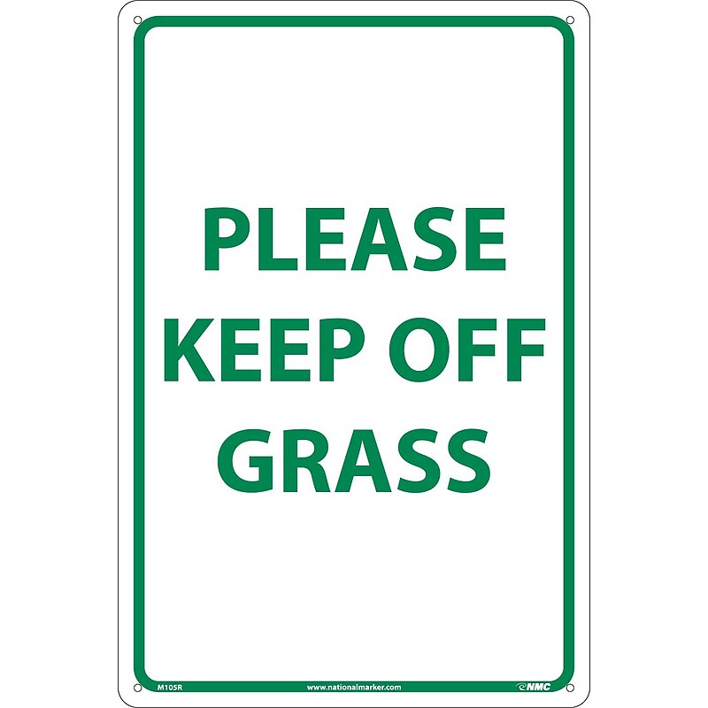Notice Signs; Please Keep Off Grass, Green On White, 18X12, Rigid Plastic image 1
