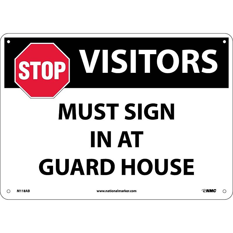 Notice Signs; Stop Visitors Must Sign In At Guard House, Graphic, 10X14, .040 Aluminum image 1