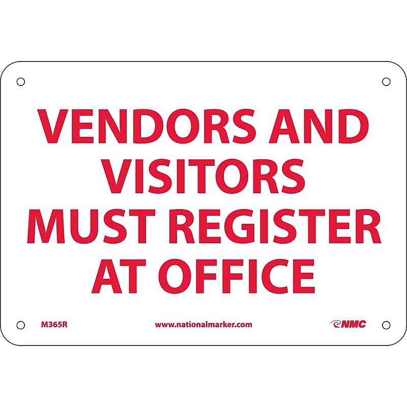 Notice Signs; Vendors & Visitors Must Register At Office, 7 x 10", Rigid Plastic image 1