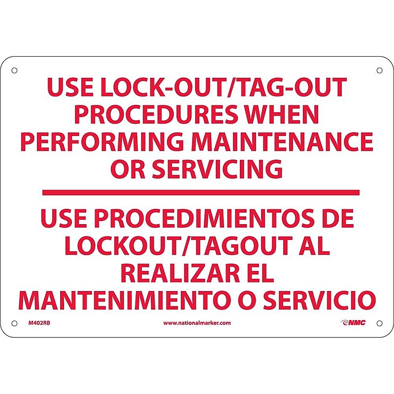 Use Lock Out/Tag-Out Procedures.. Use Procedimientos. . .(Bilingual), 10X14, Rigid Plastic image 1