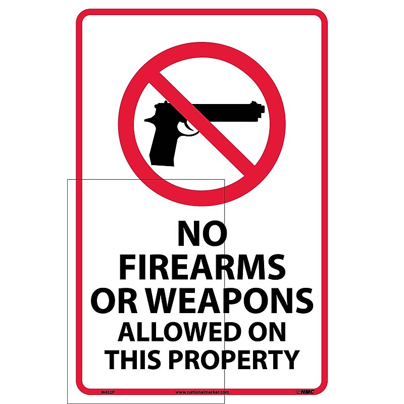 National Marker "No Firearms Or Weapons Allowed On This Property" Adhesive Sign Label, 18" x 12" (M452P) image 1