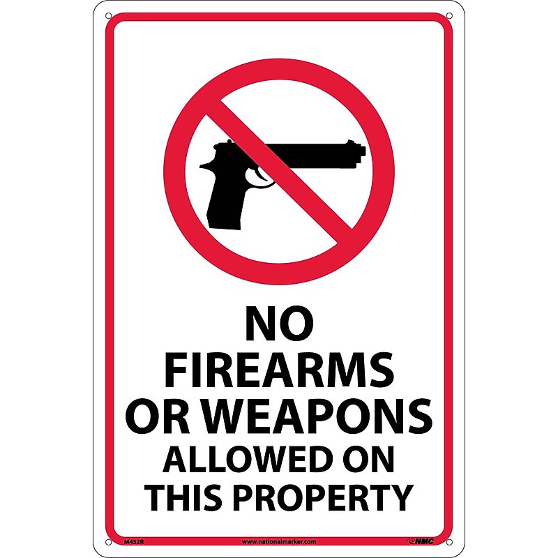 Notice Signs; No Firearms Or Weapons Allowed On This Property, 18X12, Rigid Plastic image 1
