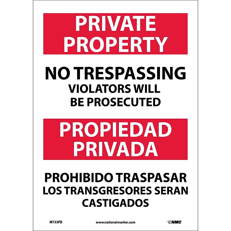 Private Property No Trespassing Violators Will Be Prosecuted, Bilingual, 14X10, Adhesive Vinyl image 1